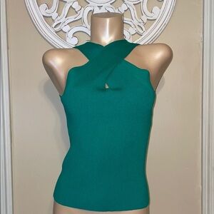 Skies Are Blue women’s large top knit sweater green cross neck nwot ribbed